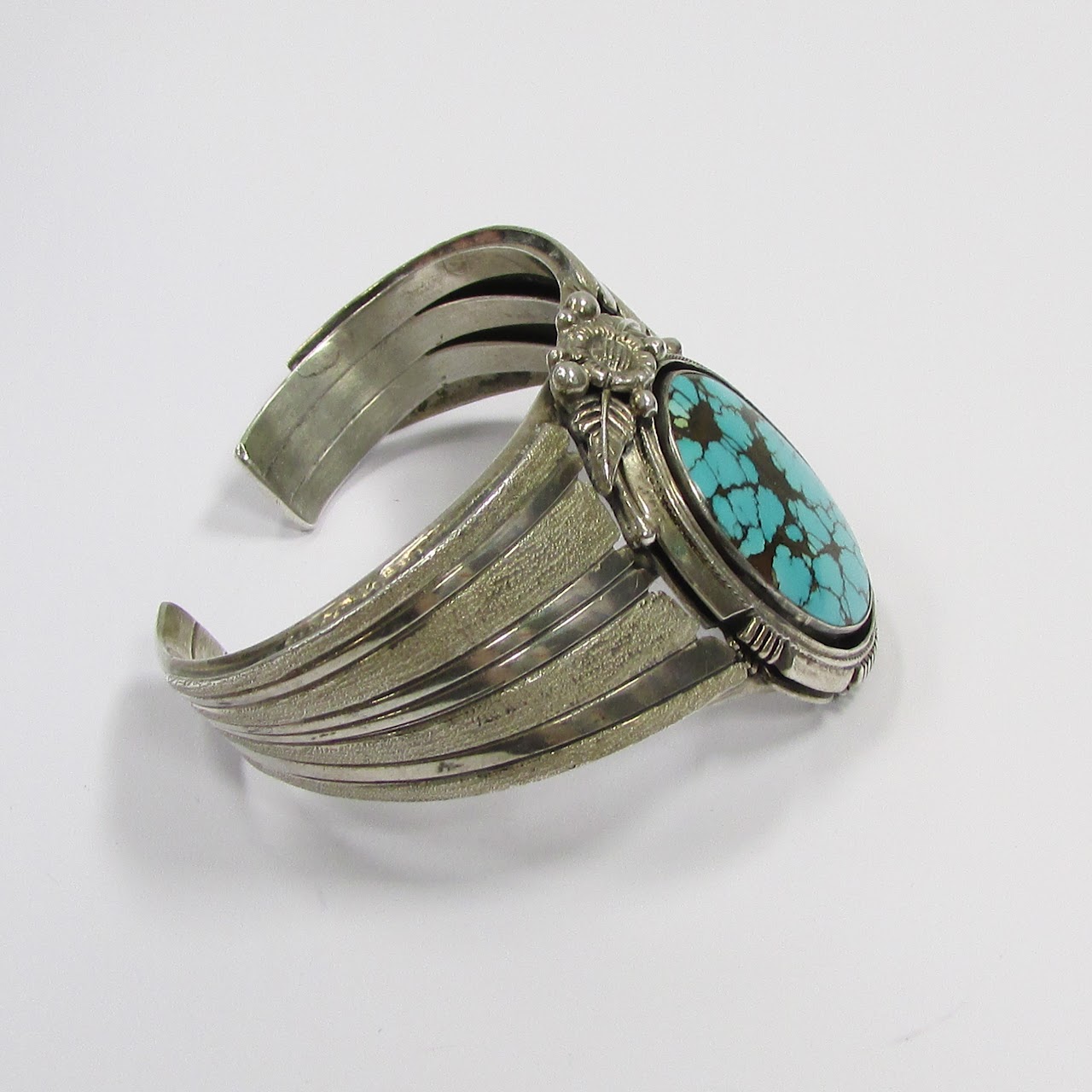 Sterling Silver & Turquoise Roie Jaque Signed Offset Cuff Bracelet