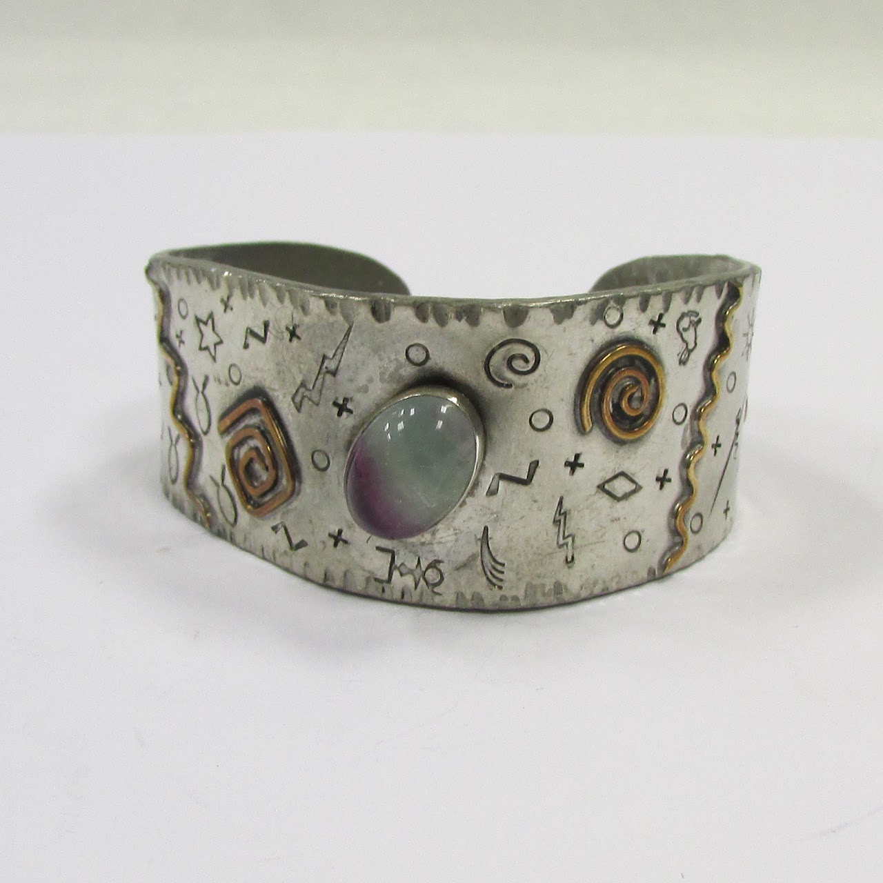 Mixed Metals & Fluorite Q.Miller Signed  Cuff Bracelet