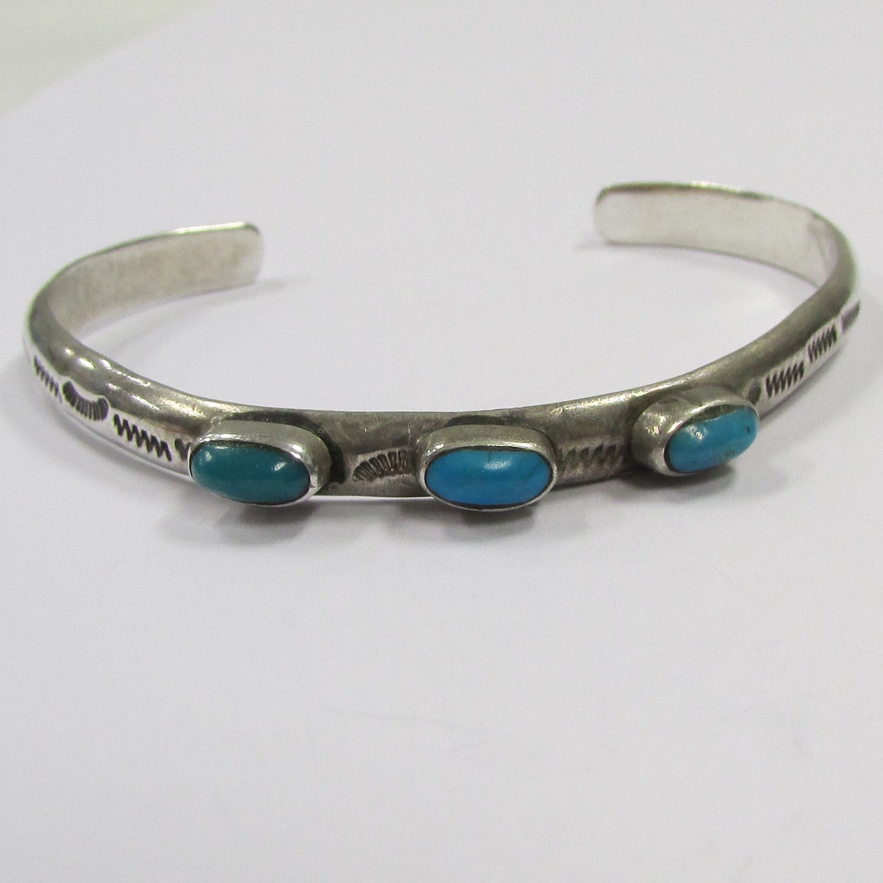 Sterling Silver & Turquoise Signed Bangle Pair