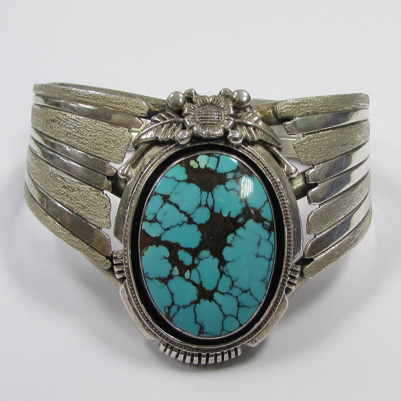 Sterling Silver & Turquoise Roie Jaque Signed Offset Cuff Bracelet