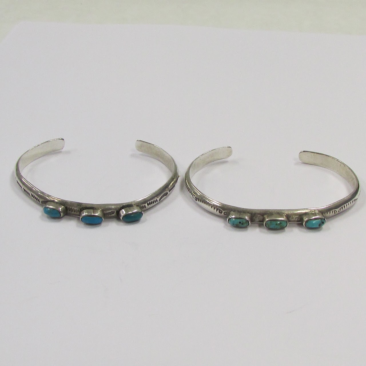 Sterling Silver & Turquoise Signed Bangle Pair