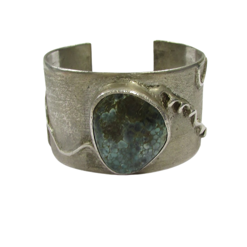 Sterling Silver & Turquoise Signed Brushed Cuff Bracelet