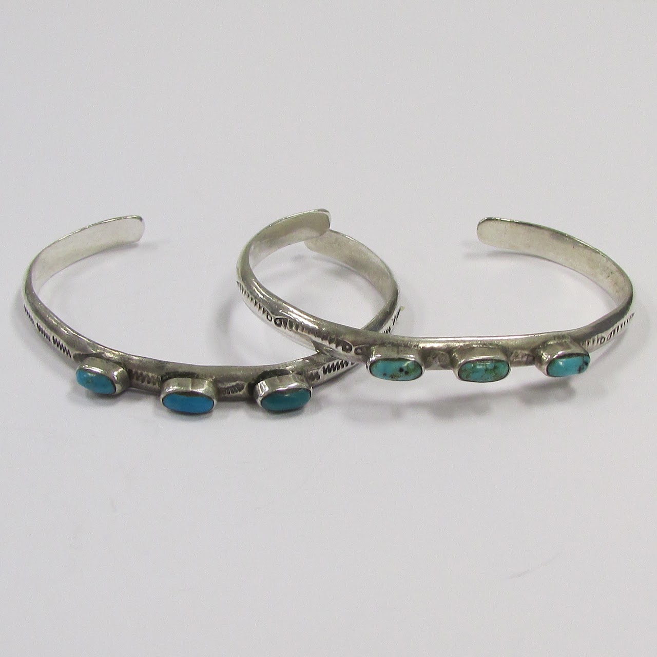 Sterling Silver & Turquoise Signed Bangle Pair