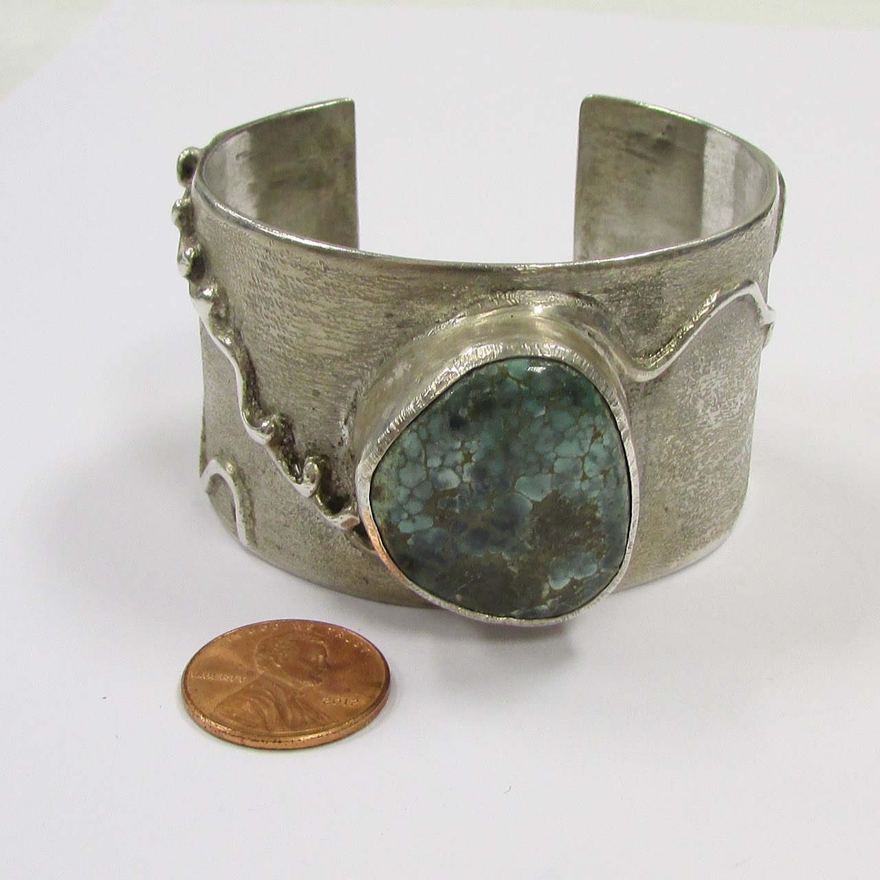 Sterling Silver & Turquoise Signed Brushed Cuff Bracelet