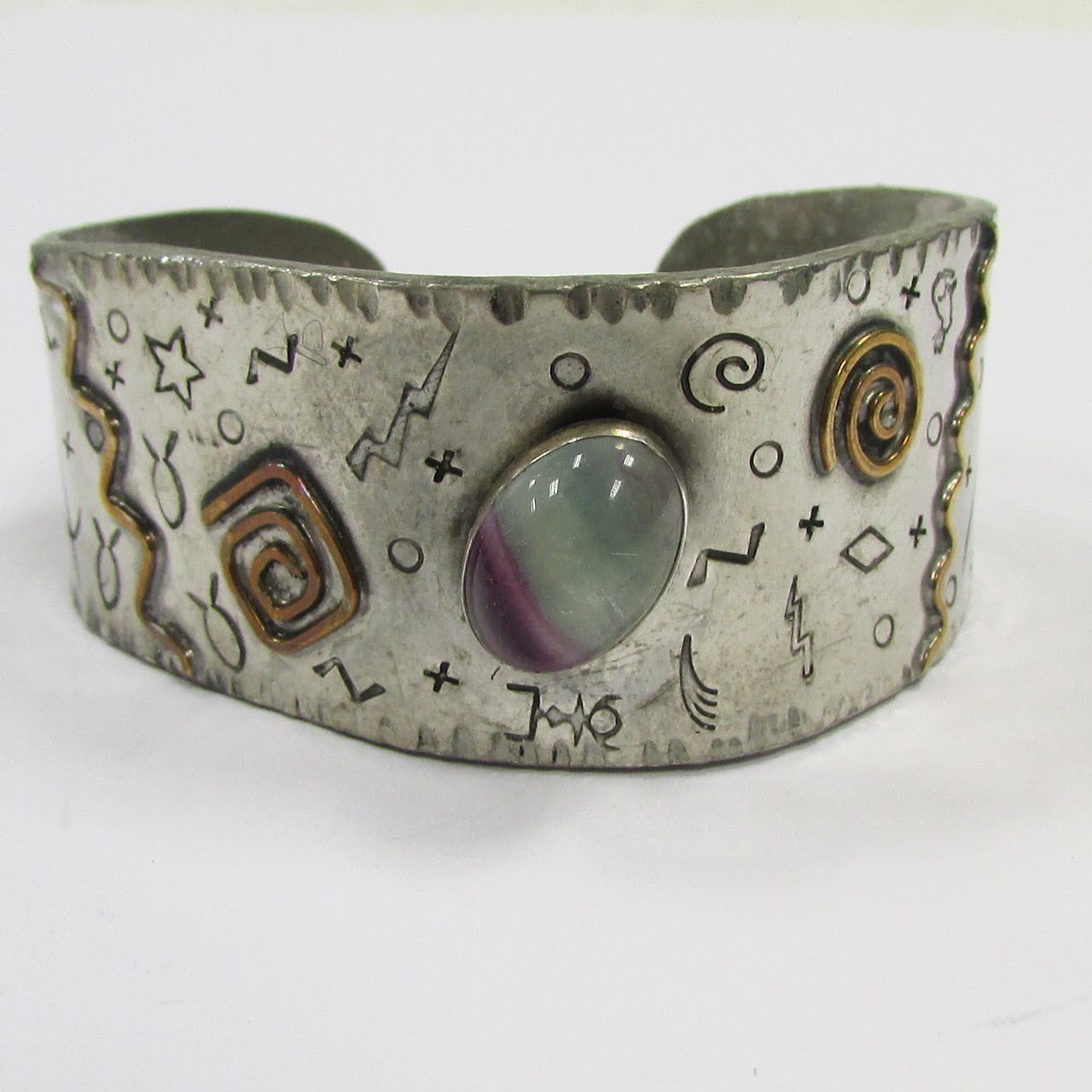 Mixed Metals & Fluorite Q.Miller Signed  Cuff Bracelet