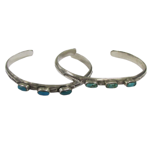 Sterling Silver & Turquoise Signed Bangle Pair