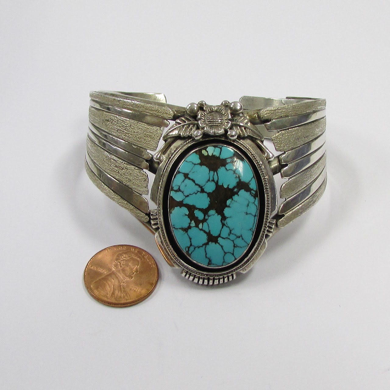 Sterling Silver & Turquoise Roie Jaque Signed Offset Cuff Bracelet