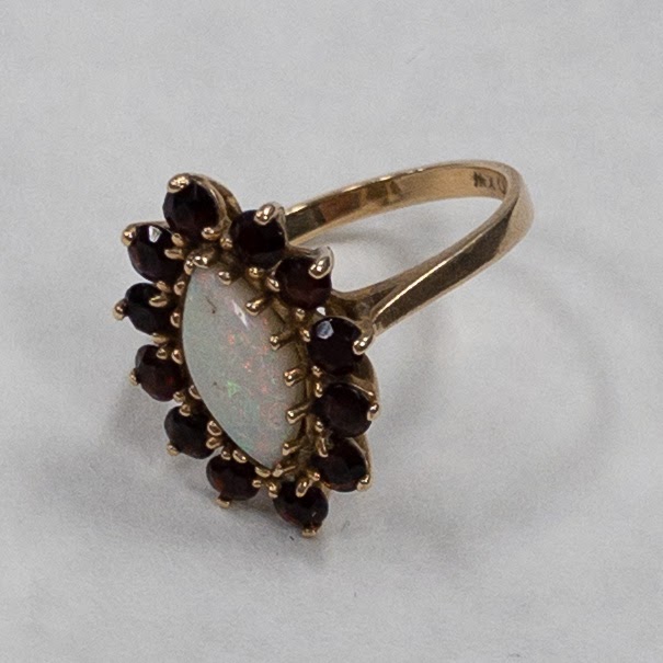 10K Gold Garnet & Opal Marquise Ring