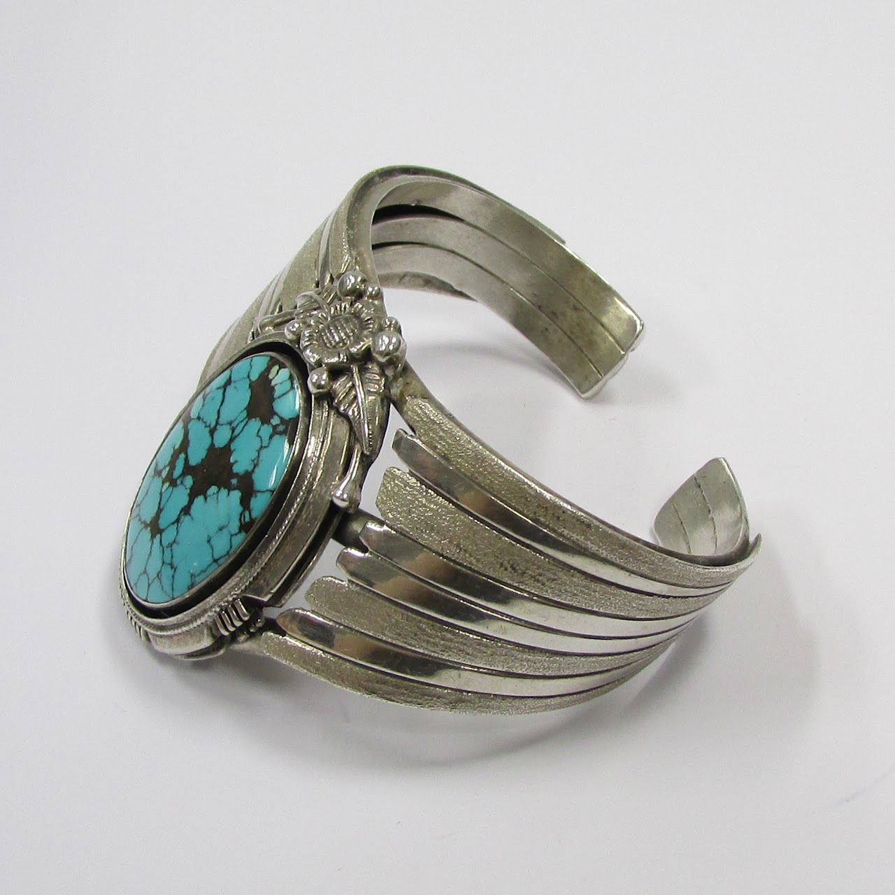 Sterling Silver & Turquoise Roie Jaque Signed Offset Cuff Bracelet