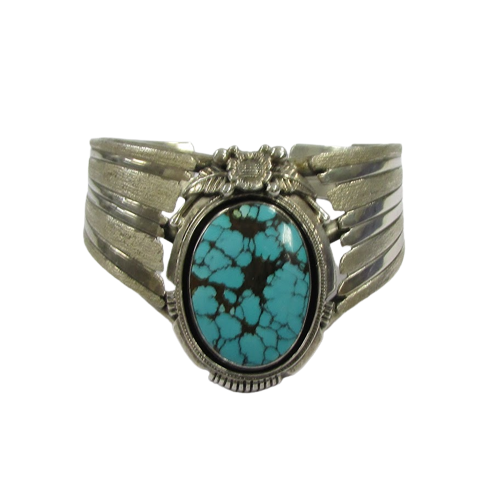 Sterling Silver & Turquoise Roie Jaque Signed Offset Cuff Bracelet