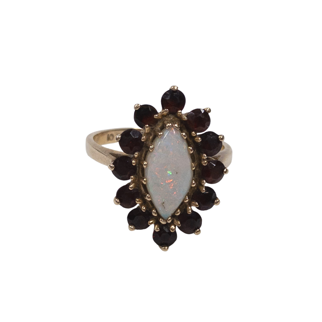 10K Gold Garnet & Opal Marquise Ring