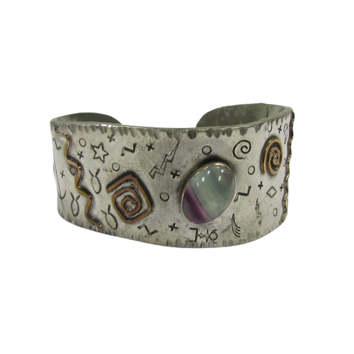 Mixed Metals & Fluorite Q.Miller Signed  Cuff Bracelet