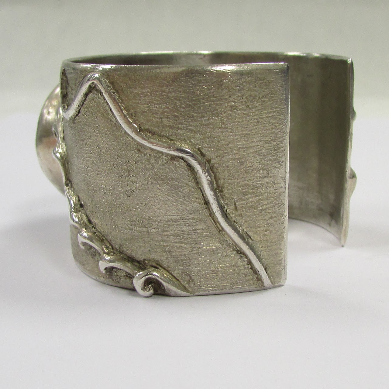 Sterling Silver & Turquoise Signed Brushed Cuff Bracelet