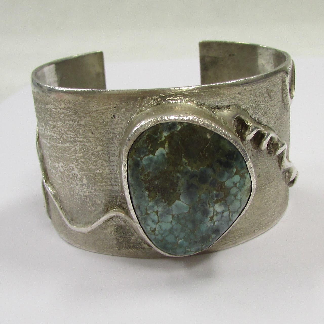 Sterling Silver & Turquoise Signed Brushed Cuff Bracelet