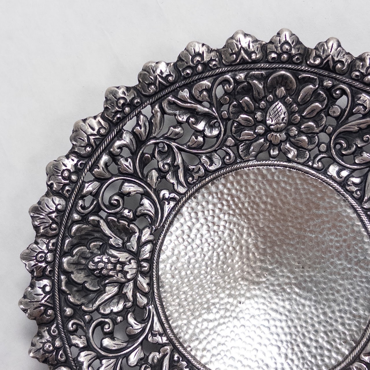 800 Silver Floral Repoussé Pierced 4.5" Plate
