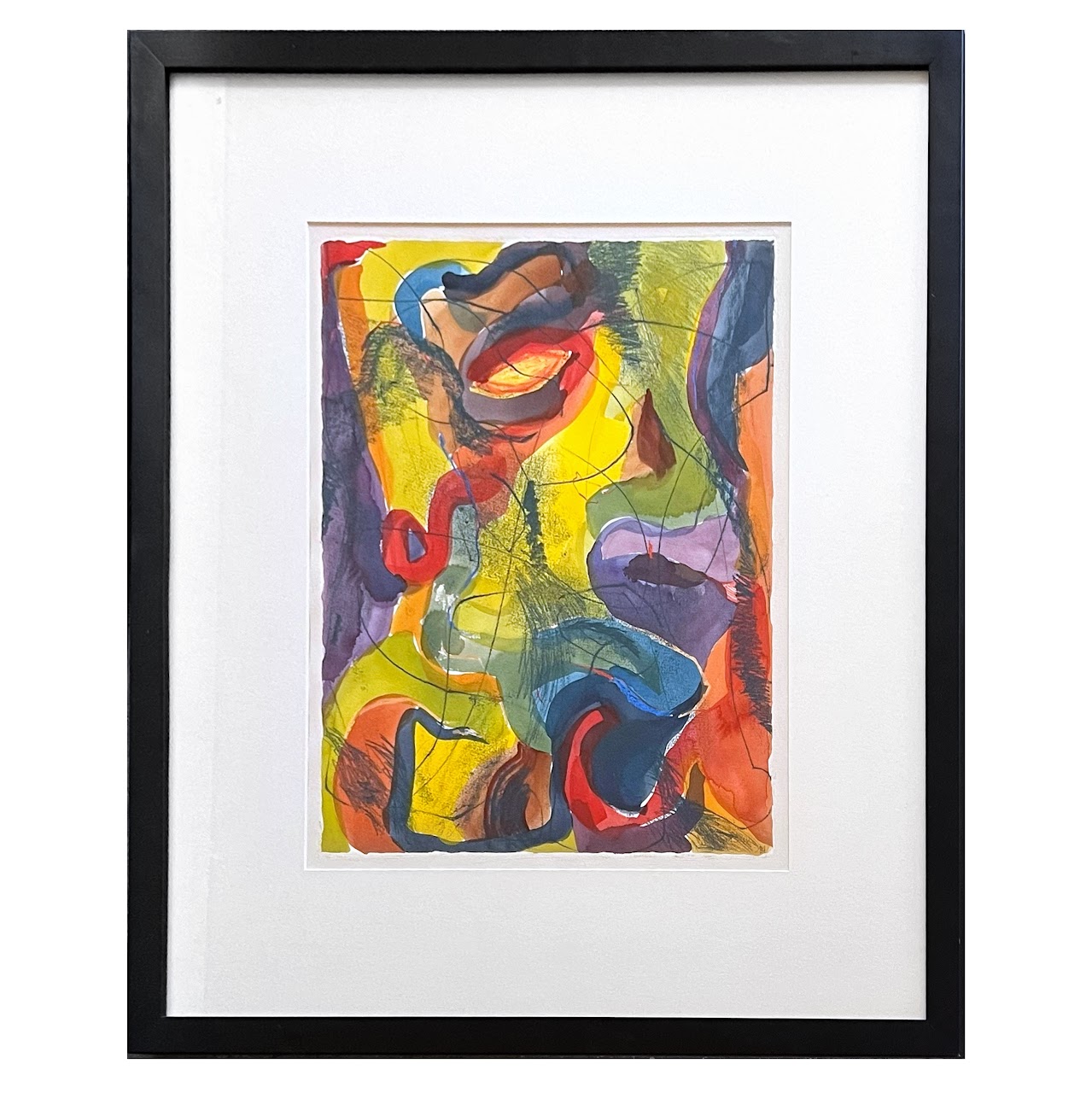 Contemporary Abstract Watercolor and Pastel Painting Triptych