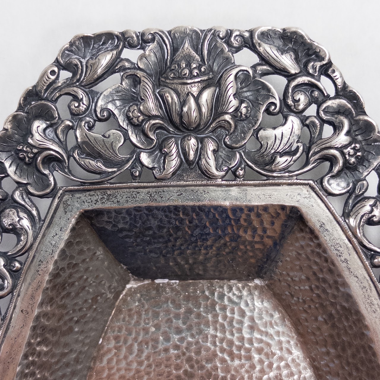 800 Silver Floral Repoussé Pierced Oblong Tray Pair