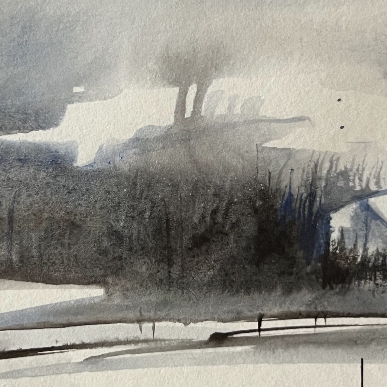 Winter Landscape Signed Watercolor Painting