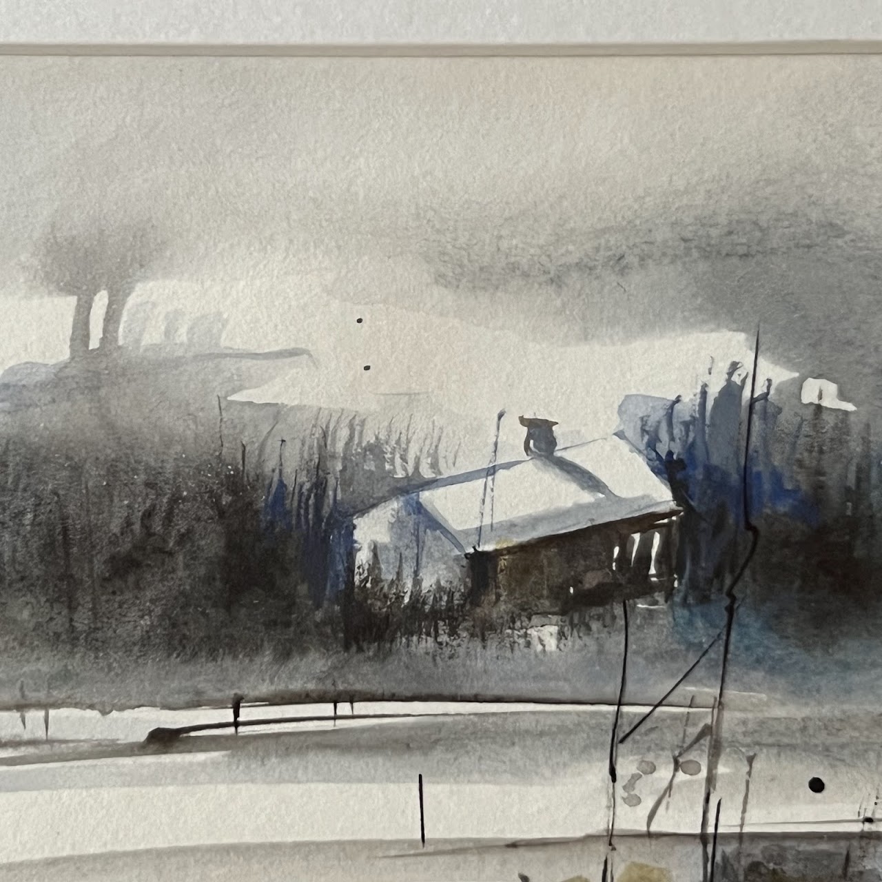 Winter Landscape Signed Watercolor Painting