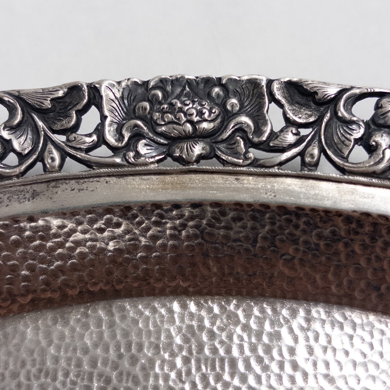 800 Silver Floral Repoussé Pierced Oblong Tray Pair