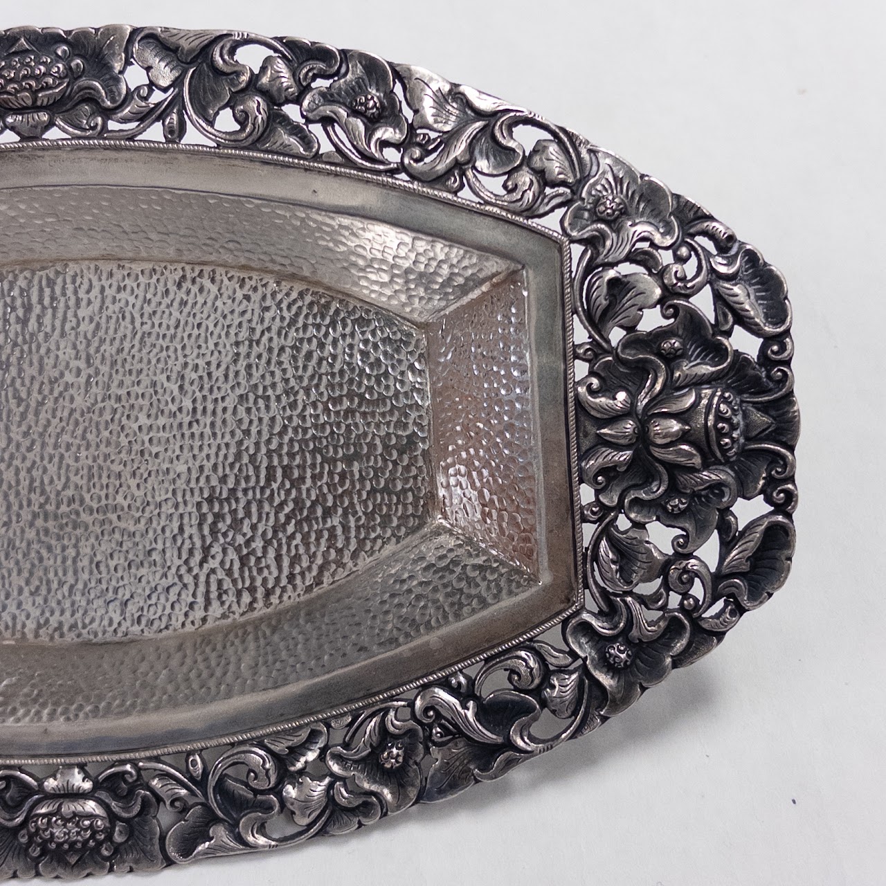 800 Silver Floral Repoussé Pierced Oblong Tray Pair