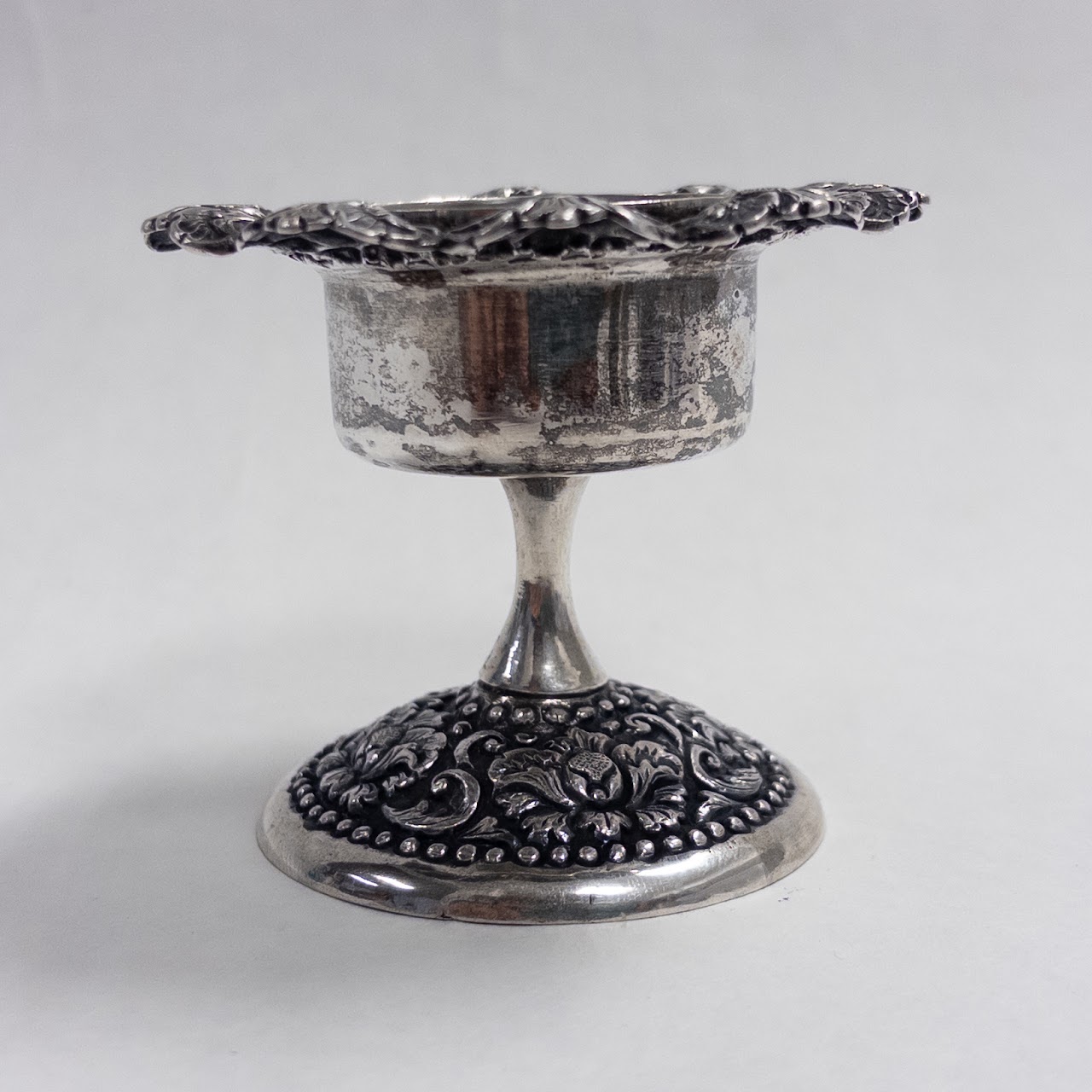 800 Silver Weighted Floral Repoussé Votive Candlestick
