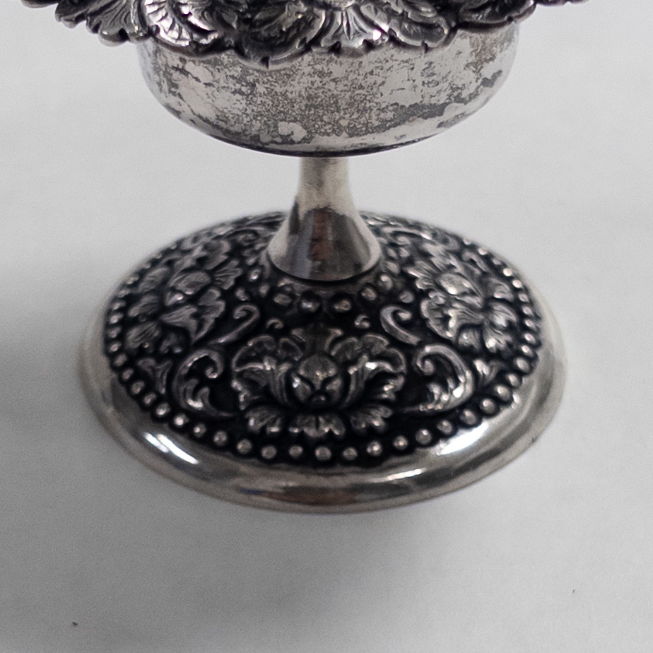 800 Silver Weighted Floral Repoussé Votive Candlestick