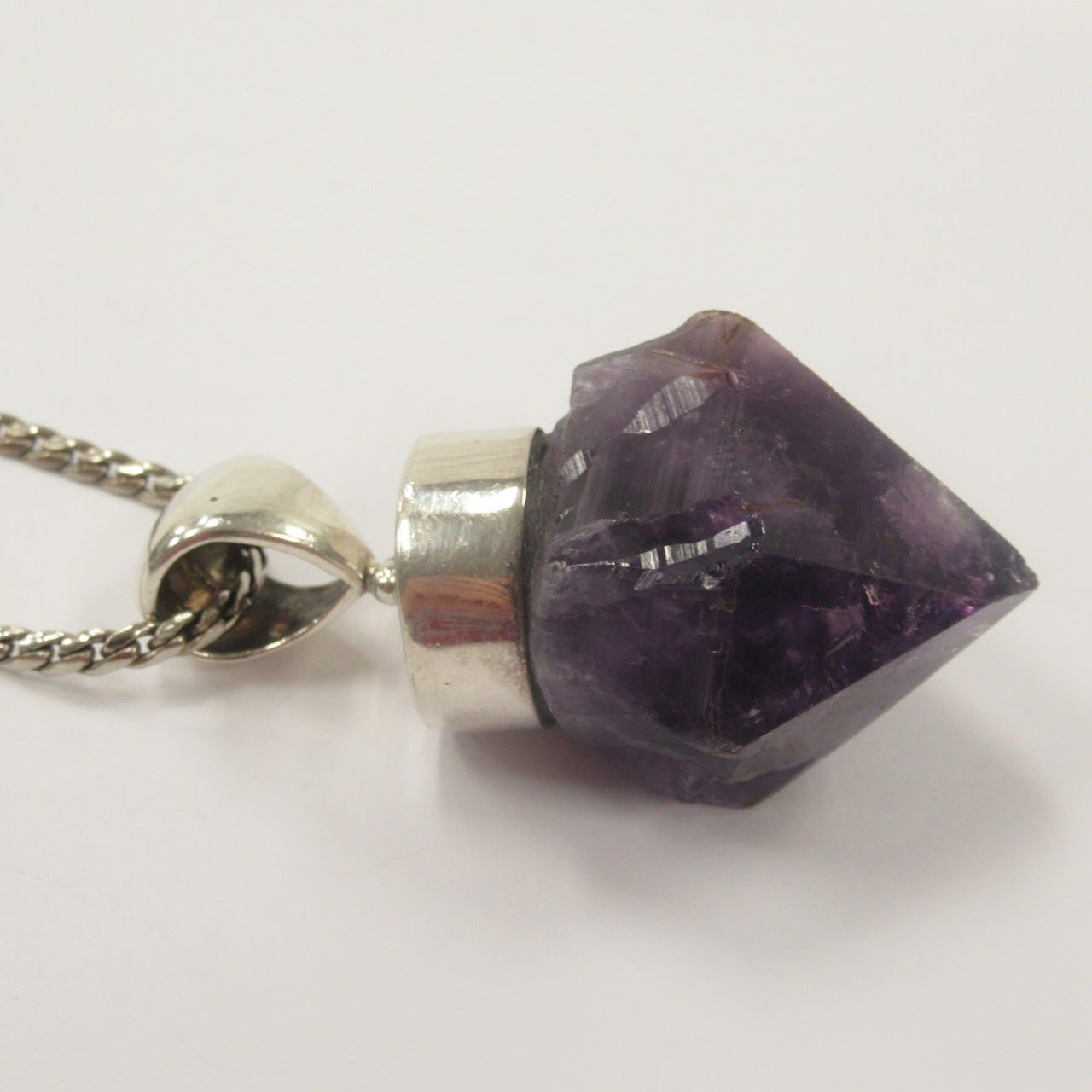 Sterling Silver and Amethyst Chunk Pendant Necklace