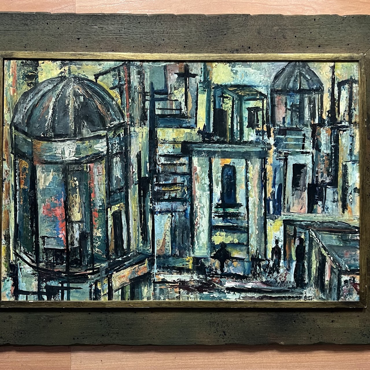 Mid-Century Modernist Cityscape Oil Painting