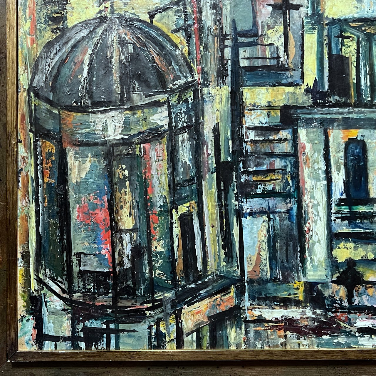 Mid-Century Modernist Cityscape Oil Painting