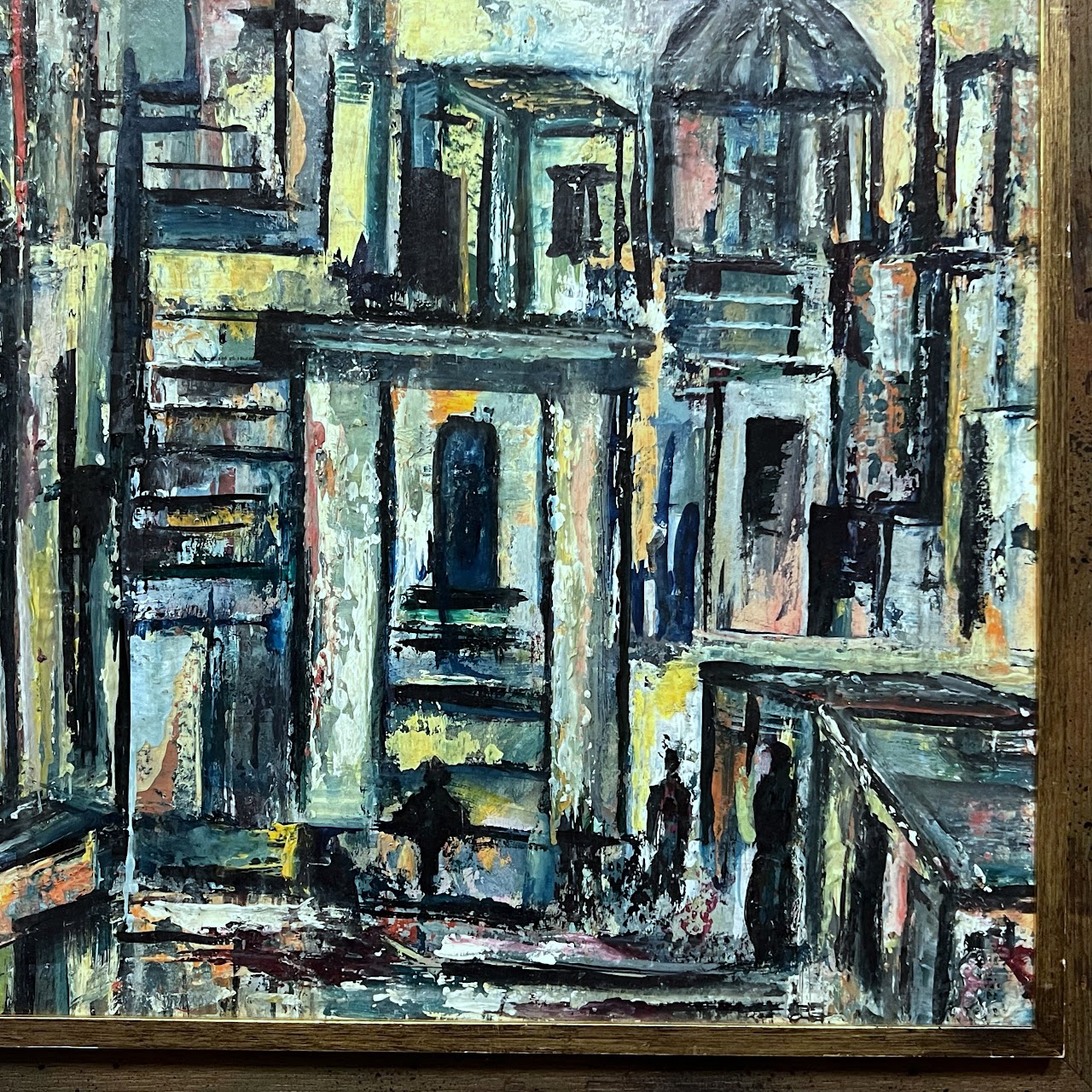 Mid-Century Modernist Cityscape Oil Painting