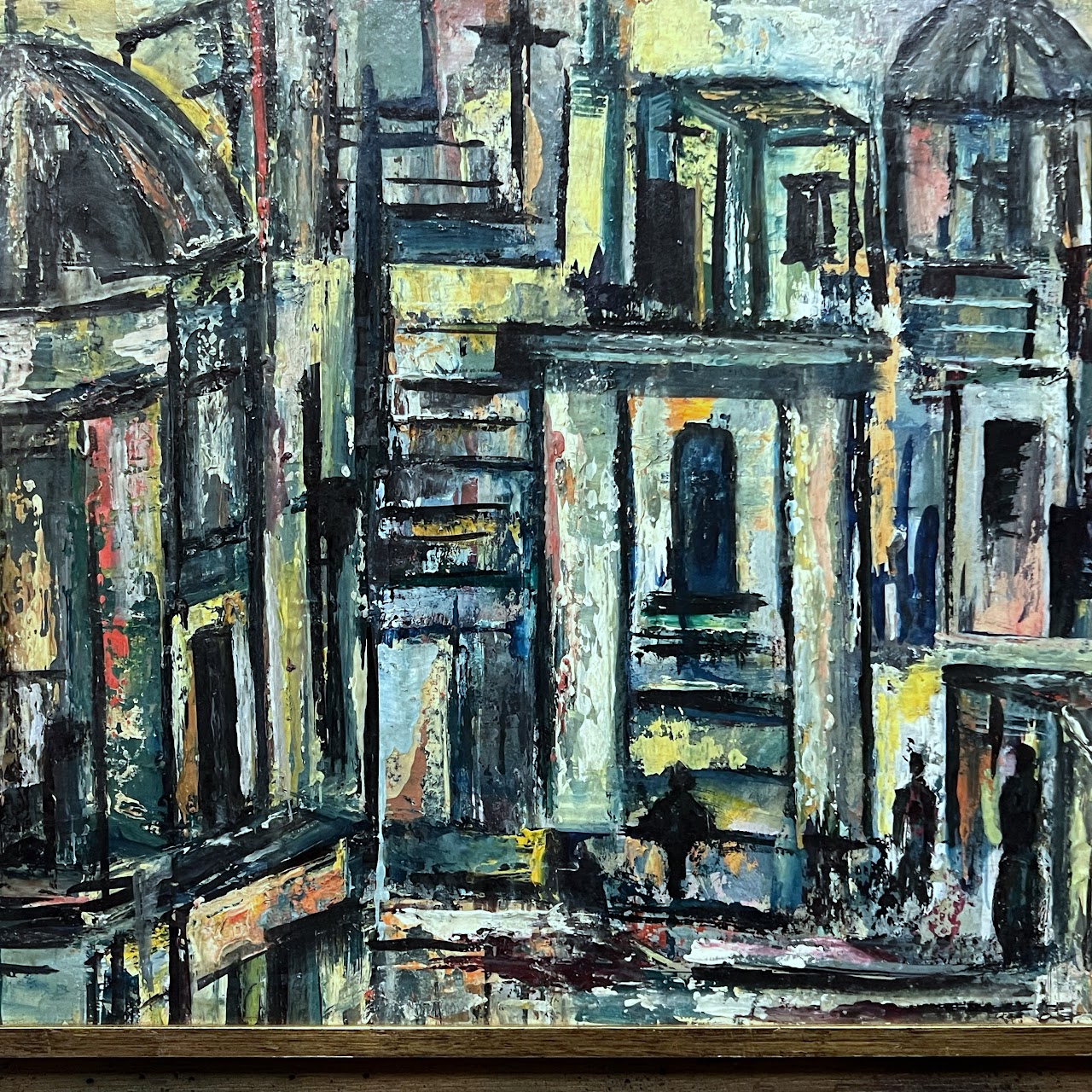 Mid-Century Modernist Cityscape Oil Painting