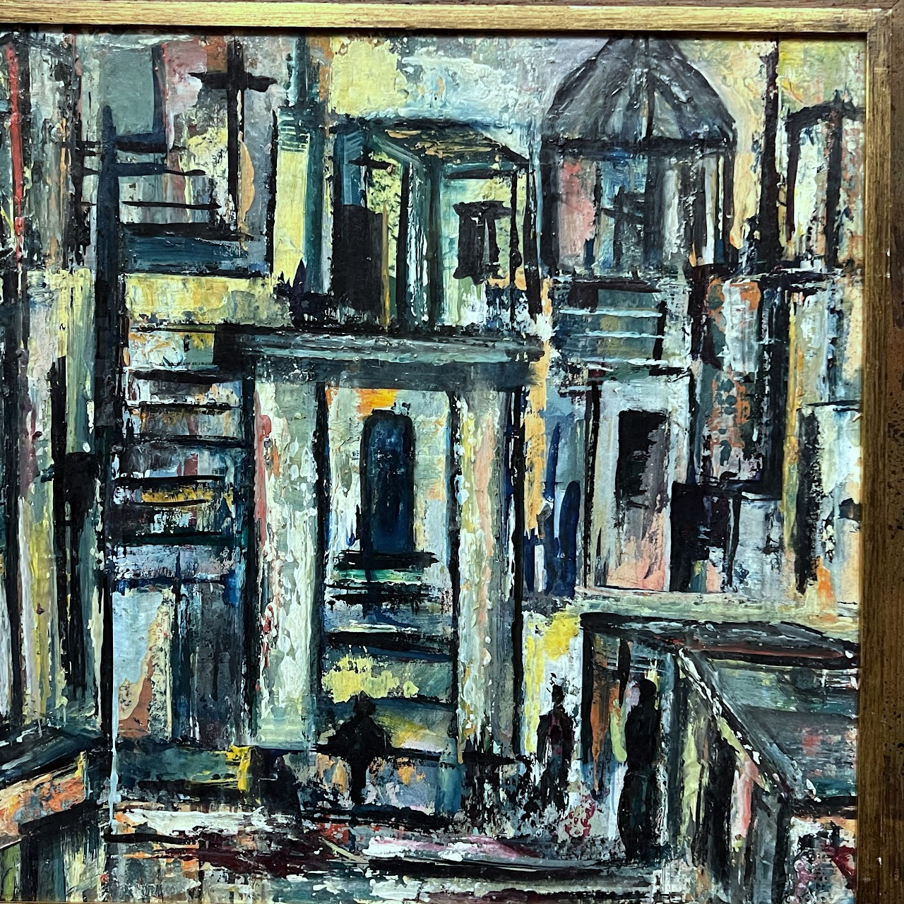 Mid-Century Modernist Cityscape Oil Painting