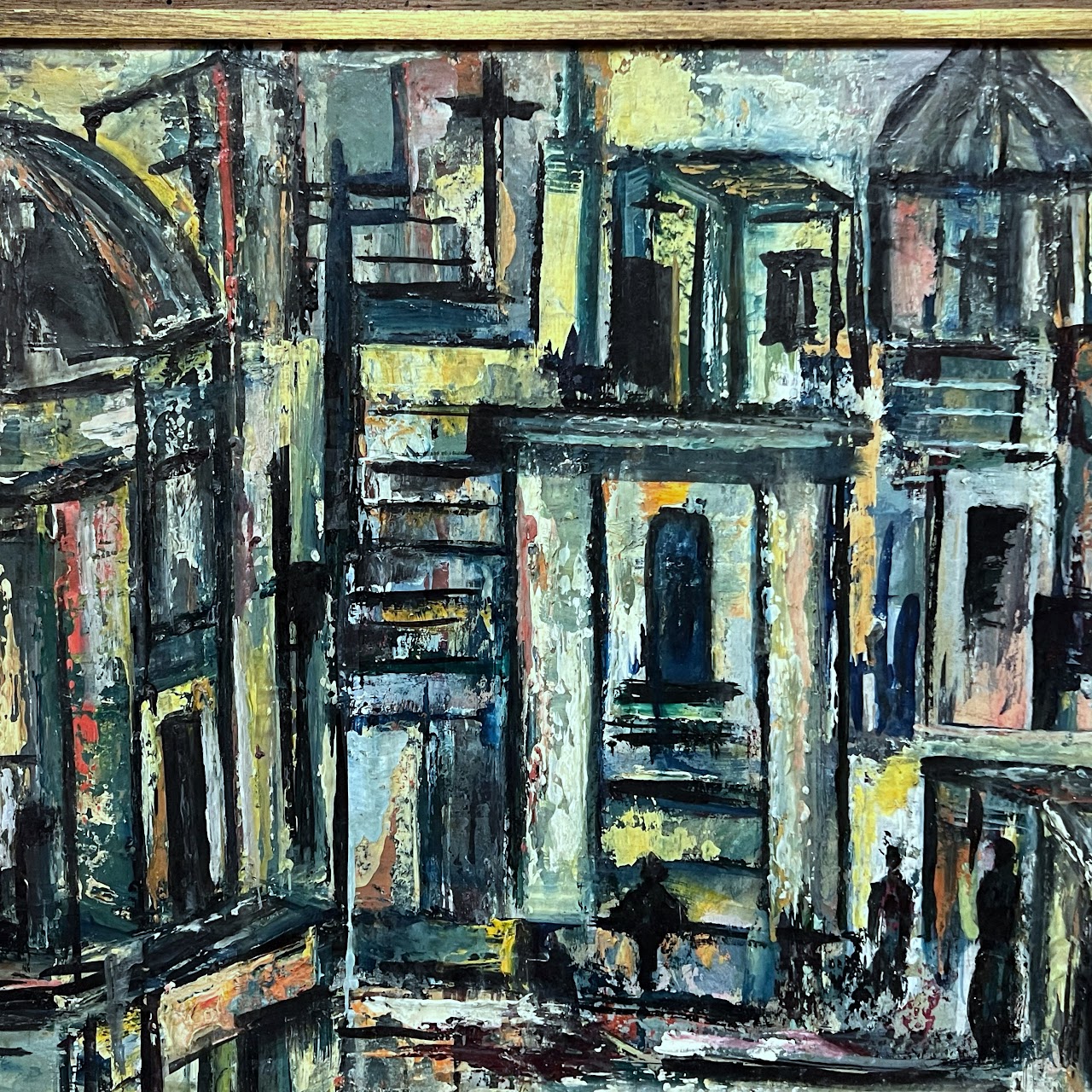 Mid-Century Modernist Cityscape Oil Painting