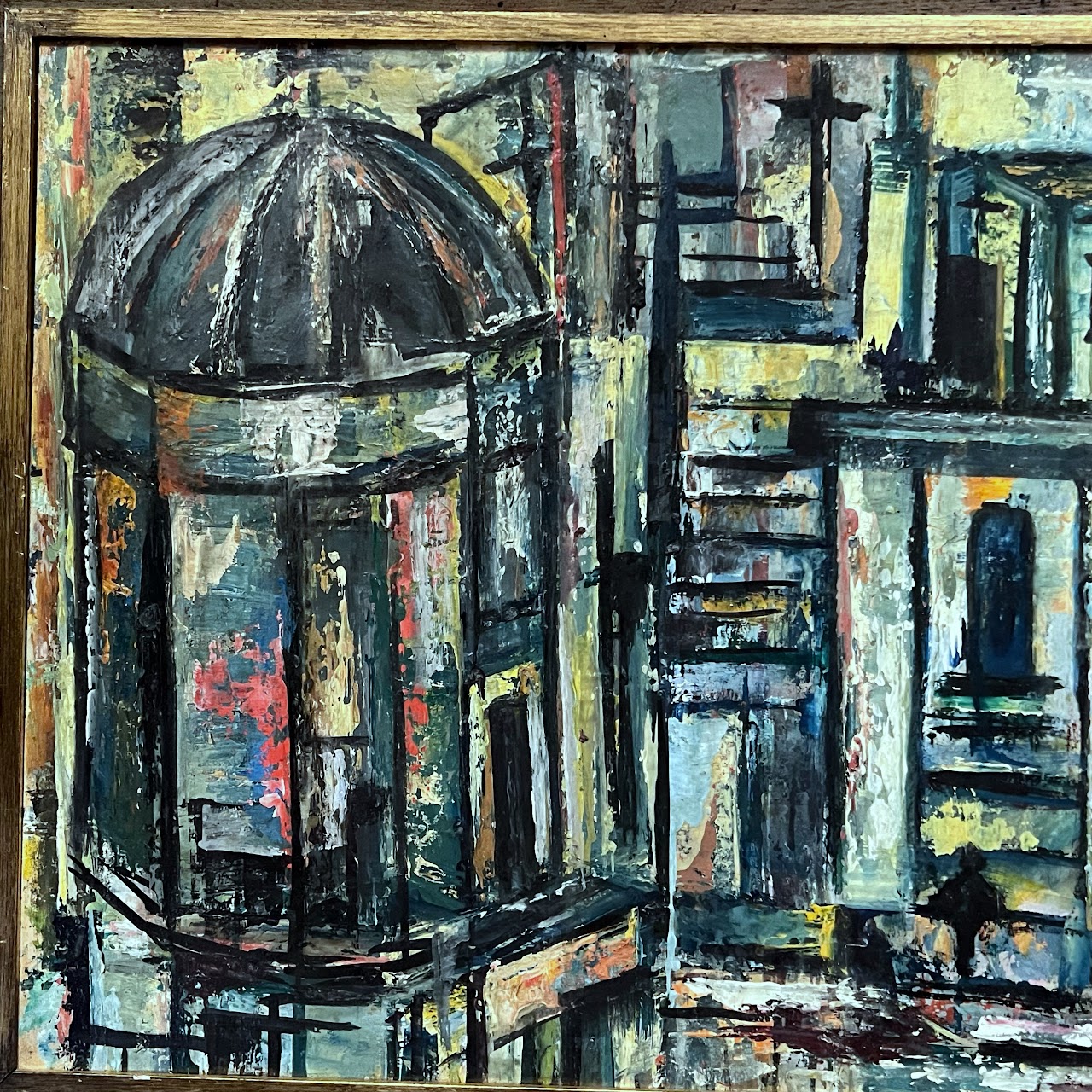 Mid-Century Modernist Cityscape Oil Painting