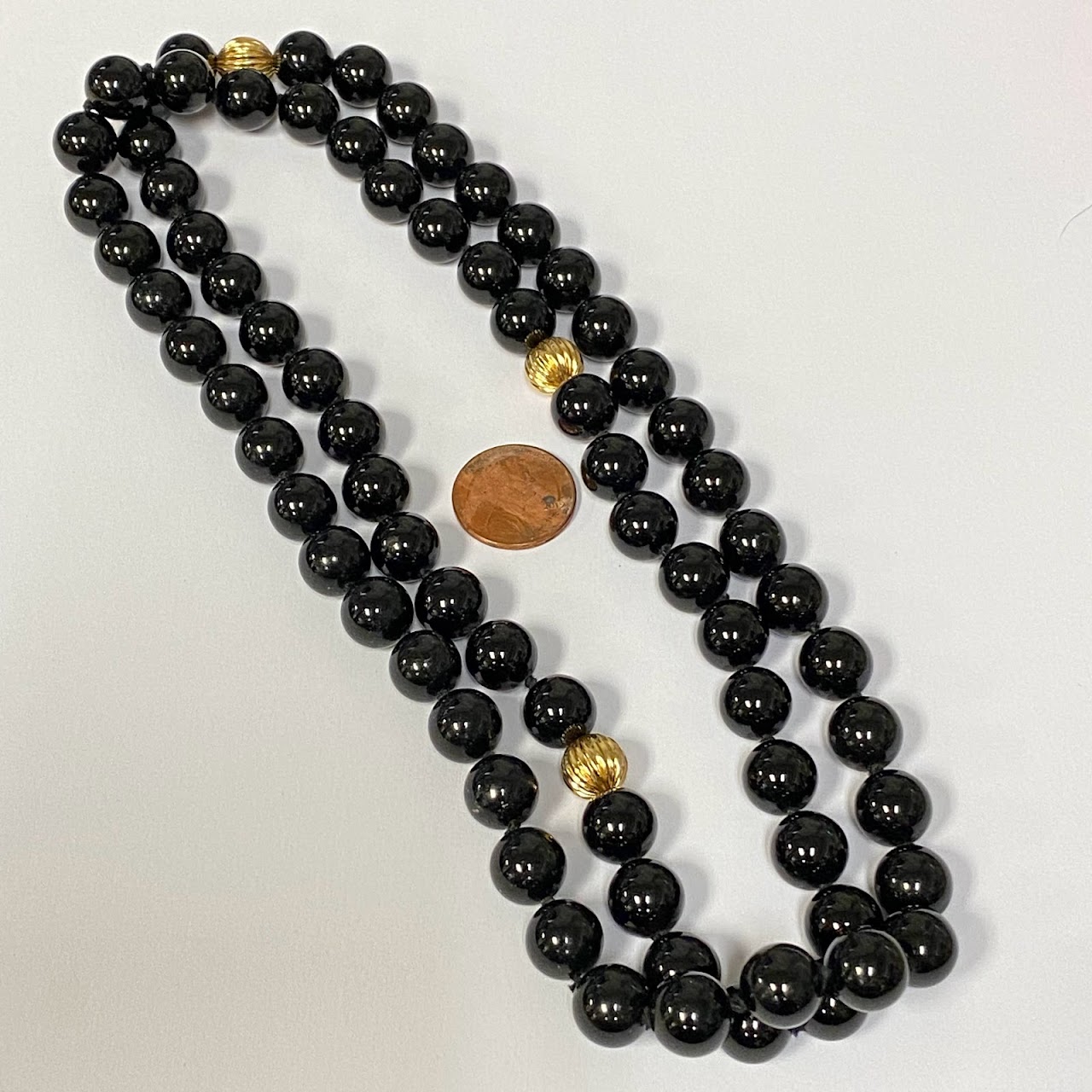 Onyx & 14K Gold Bead Strand Necklace