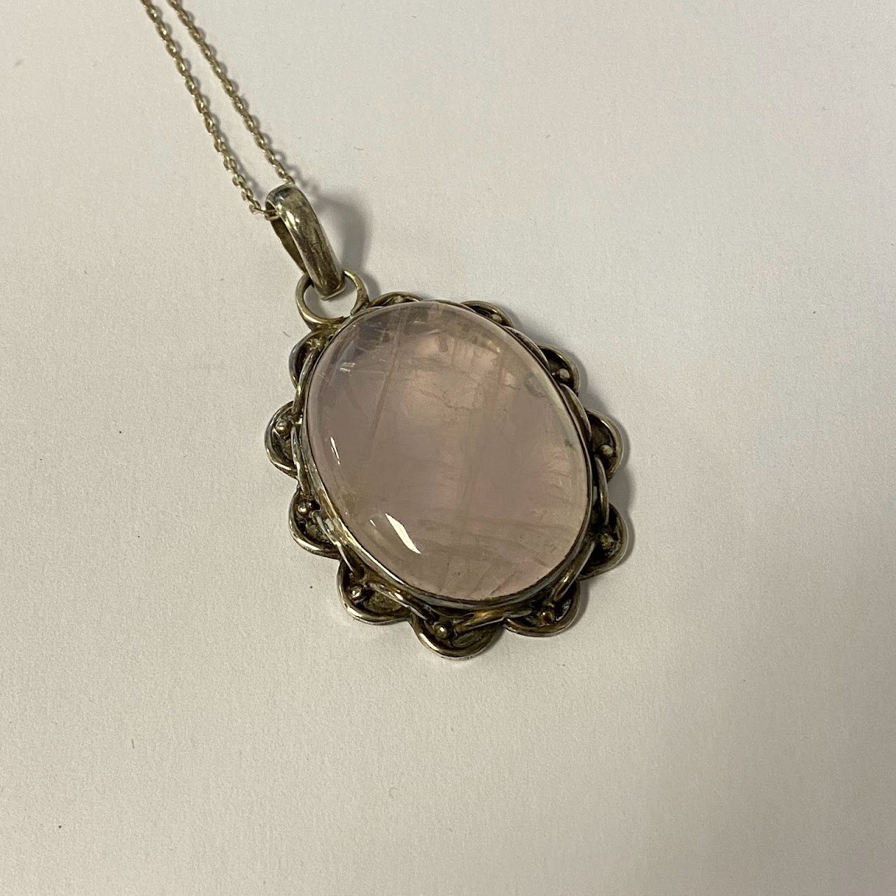 Sterling Silver & Rose Quartz Pendant Necklace