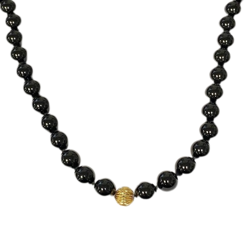 Onyx & 14K Gold Bead Strand Necklace