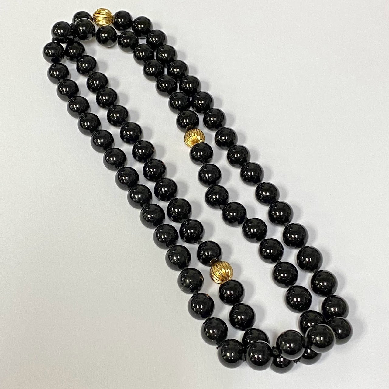 Onyx & 14K Gold Bead Strand Necklace