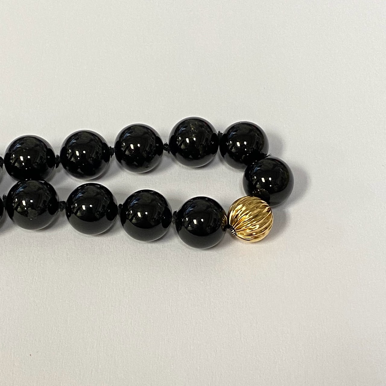 Onyx & 14K Gold Bead Strand Necklace