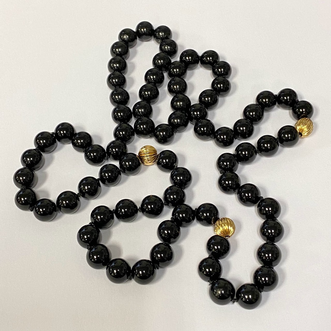 Onyx & 14K Gold Bead Strand Necklace