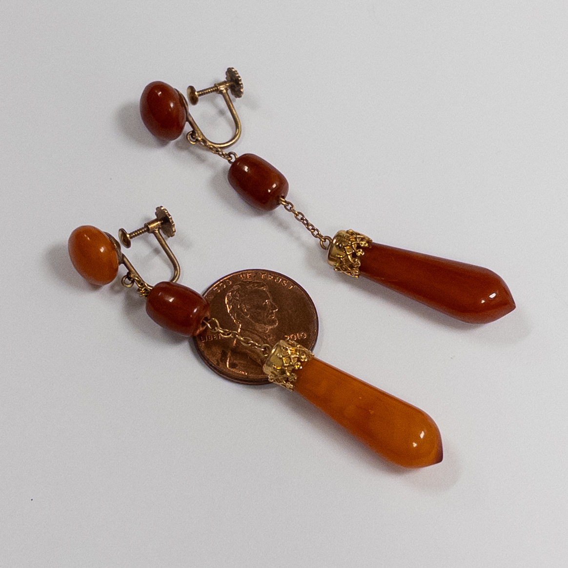 14K Gold and Carnelian Drop Earrings