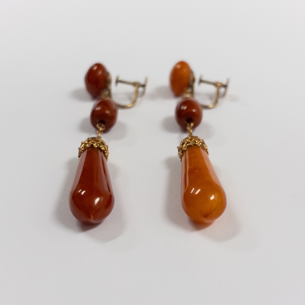 14K Gold and Carnelian Drop Earrings