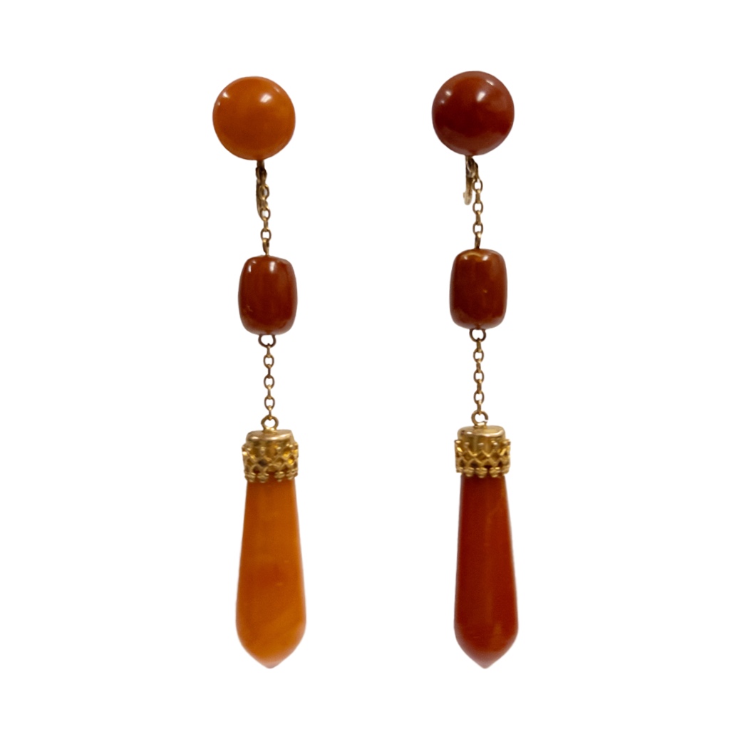 14K Gold and Carnelian Drop Earrings