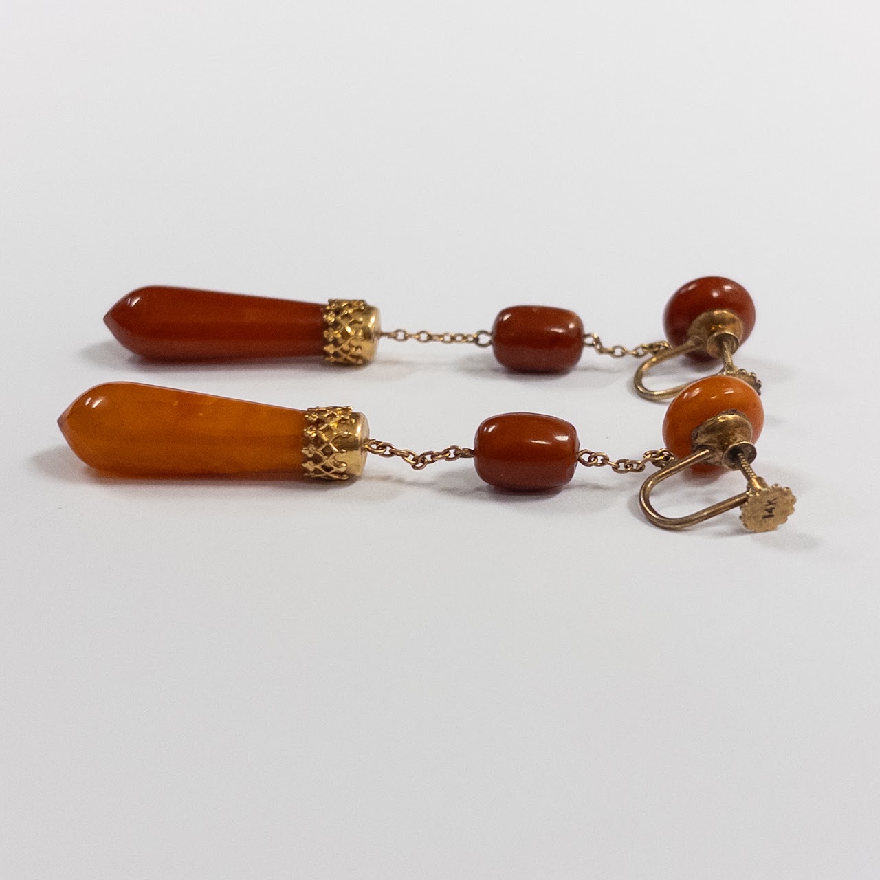 14K Gold and Carnelian Drop Earrings