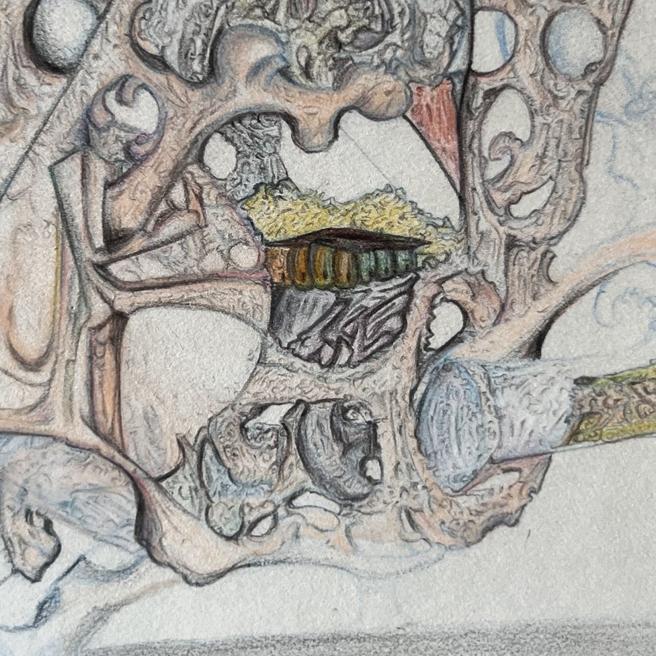 Marcel Signed Surrealist Pencil and Colored Pencil Drawing, 1968