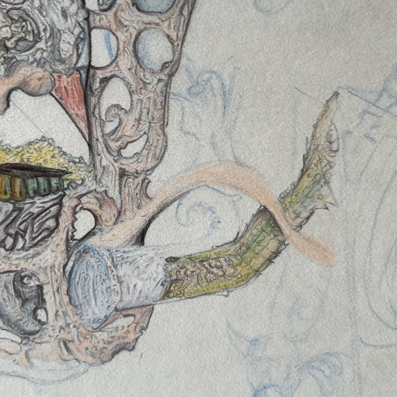 Marcel Signed Surrealist Pencil and Colored Pencil Drawing, 1968