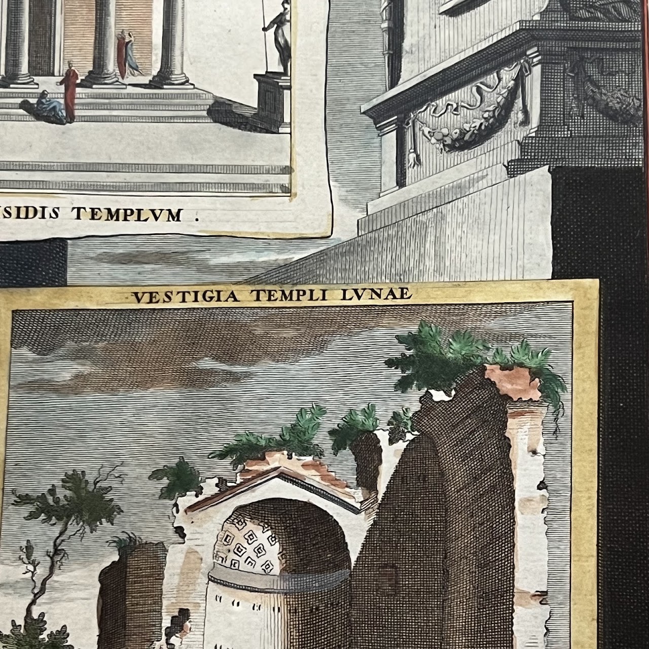 Early 18th C. Jan Goeree 'Temple of the Moon in the Roman Forum' Hand-Colored Engraving