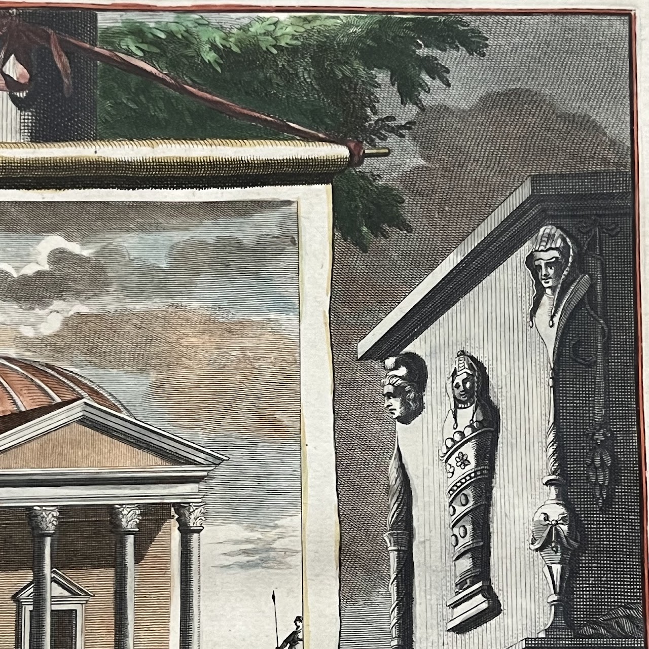 Early 18th C. Jan Goeree 'Temple of the Moon in the Roman Forum' Hand-Colored Engraving