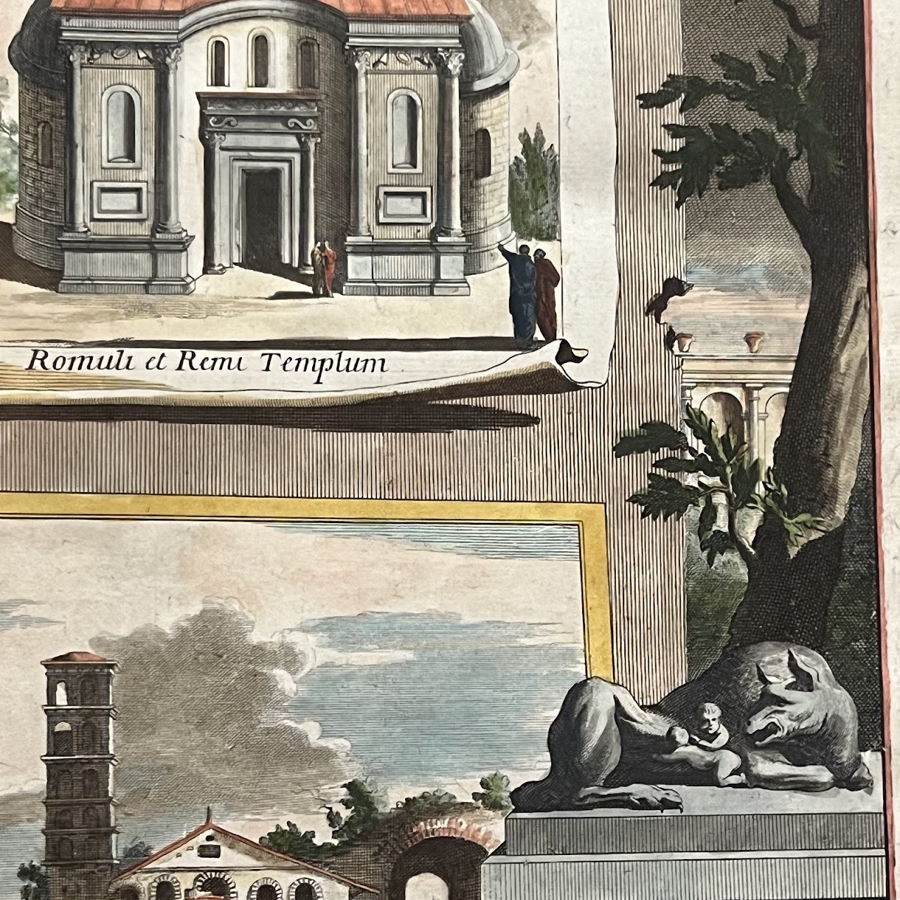 Early 18th C. Jan Goeree 'Temple of Romulus' Hand-Colored Engraving